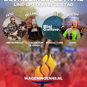 Vrijheid wordt door heel Wageningen gekoesterd op ruim 15 podia! Check hier waar je moet zijn:
🎸 Patio – Jaap Meursplein met de JIMI Barbiani BAND: onder leiding van de befaamde rock-blues-slide gitarist Jimi Barbiani, vertegenwoordigt deze band een opwindend nieuw muzikaal project in Europa.
🕺 Vrijland – In het Torckpark draait alleskunner DJ Valentijn de Hingh. Naast haar deelname aan Expeditie Robinson, VARA-documentaire en modellenwerk voor o.a. Tom Ford en Elle, is ze ook DJ en weet ze de lekkerste plaatjes voor je te draaien! 
🌆 Tijdloos – In de Gerdesstraat met Miniculture: een bruisend muziekcollectief uit Wageningen dat sinds 2012 unieke, energieke dansfeesten organiseert.
🎤 Junuspopp – Voor muziek uit de jaren ‘90 met knallende energie moet je op het Beuningplein zijn, daar speelt Dune de lekkerste meezingers. 
👉 Bekijk onze website voor de volledige line-up, link in bio! #MaakHetVerschil