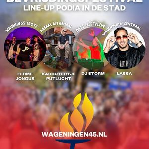 Tijdens Bevrijdingsfestival Gelderland koesteren we 80 jaar vrijheid op ruim 15 podia in Wageningen, Stad der Bevrijding🕊️🎶 Check de main acts voor deze knallende podia in de stad:
🔥 Wagenings Trots – Voor Nederpop moet je op het Salverdaplein zijn, daar komen de Ferme Jongus hun Nederlandstalige muziek spelen. 
 🎭 Kabaal am Gemaal – Rijnbolwerk met Kaboutertje Putlucht: vies domme beats met vadsig lekkere lyrics. Humor wordt ongegeneerd afgewisseld met diep treurige verhalen. Een muzikale crossbaan.
 💃 Diels Feestplein – Voor de openingsparty met DJ Storm en DJ Pim moet je op de Vijzelstraat zijn. Voetjes van de vloer!
 🎶 Wageningen Centraal– Wil je hits als ‘Hans Betaalt De Schade’ en ‘Padellen’ horen? Ga dan naar de Stadsbrink om La$$a live te horen. 
👉 Bekijk onze website voor de volledige line-up, link in bio! #MaakHetVerschil