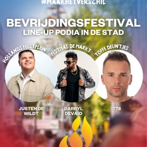 Muziek klinkt door heel Wageningen, Stad der Bevrijding, tijdens Bevrijdingsfestival Gelderland! Koester 80 jaar vrijheid bij de volgende podia in de stad:
🎤 Hollands Feestplein – Voor Hollandse muziek moet je op de oostzijde van de markt zijn, hier komt Justen de Wildt met hits als ‘Esmeralda’ en ‘Voorlopig’.
🔥 Festival de Markt – Kom voor de lekkerste hits naar de westzijde van de markt, hier komt o.a. Darryl Devaio. 
🎧 Toffe Deuntjes – Kom naar de Gevangentoren met T78, oftewel Manuele Tessarollo. Hij is een Italiaanse producer met een diepe achtergrond in de muziekindustrie, wat je terughoort in zijn unieke benadering van moderne techno en ziet in zijn energieke liveshows
👉 Bekijk onze website voor de volledige line-up, link in bio! #MaakHetVerschil