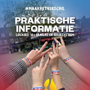 Praktische informatie voor jouw bezoek aan het Bevrijdingsfestival in Wageningen, Stad der Bevrijding ℹ️ 

🔒Dit jaar zijn er lockers aanwezig om je spullen veilig op te bergen:
Locaties: Straelenstoren Oost & Gedempte Gracht
Kosten: €8,- voor een hele dag
Betalen: eenvoudig via iDEAL (contactloos op locatie)
(Telefoon leeg? Bij de lockers vind je ook een oplaadstation)

🆔 18+ bandje nodig?
Haal 'm op bij een van de informatiebalies met een geldig legitimatiebewijs.

🍻 Samen maken we het verschil met het bekersysteem:
Bij de bar koop je jouw eerste beker voor €1,50. Wissel je beker telkens om voor een schone bij de bar! Uitgedronken? Inleveren kan bij 5 speciale inleverpunten (check de plattegrond). Dan krijg je €1,- retour (50 cent gaat naar de kosten van dit duurzame bekersysteem).

Samen zorgen we voor een schoon Wageningen, Stad der Bevrijding! ♻️✨ #MaakHetVerschil